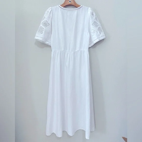 Madewell NWT Cassie Button-Front Midi Dress in Linen Size Small in Eyelet White - Picture 13 of 13